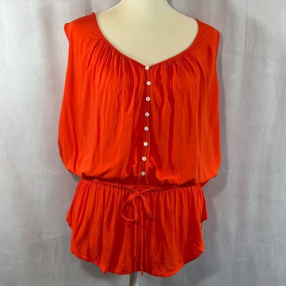 Karen. Kane Tops - Karen Kane Orange Sleeveless Drawstring Waist Blouse Top Size Large